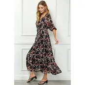 Teagan  Side Tie Ruffle Hem Maxi - Black