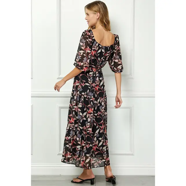 Teagan  Side Tie Ruffle Hem Maxi - Black