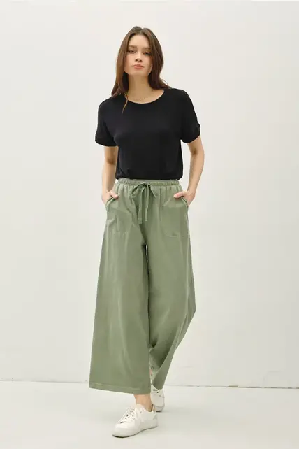 Brie Cotton Wide Pants - Sage