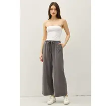 Brie Cotton Wide Pants - Charcoal