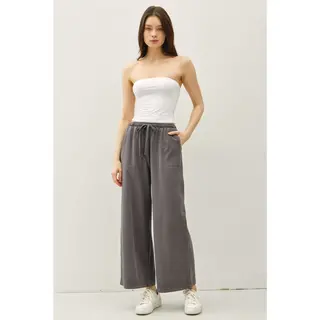Brie Cotton Wide Pants - Charcoal