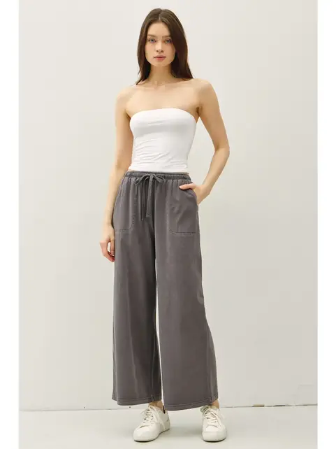Brie Cotton Wide Pants - Charcoal