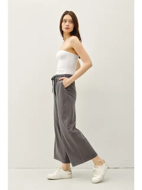 Brie Cotton Wide Pants - Charcoal