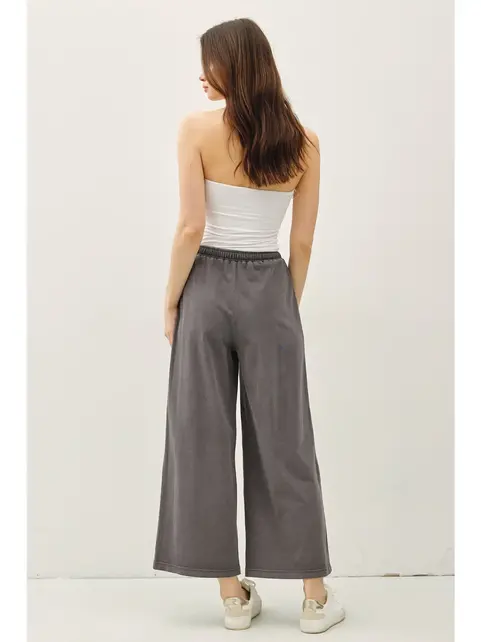 Brie Cotton Wide Pants - Charcoal