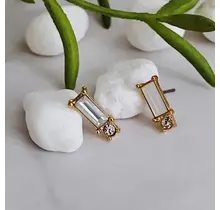 Baguette Cut Stone Stud Earrings