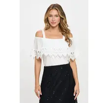 Heidi Crochet Trim Cold Shoulder - Ivory