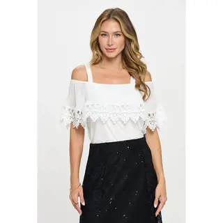 Heidi Crochet Trim Cold Shoulder - Ivory