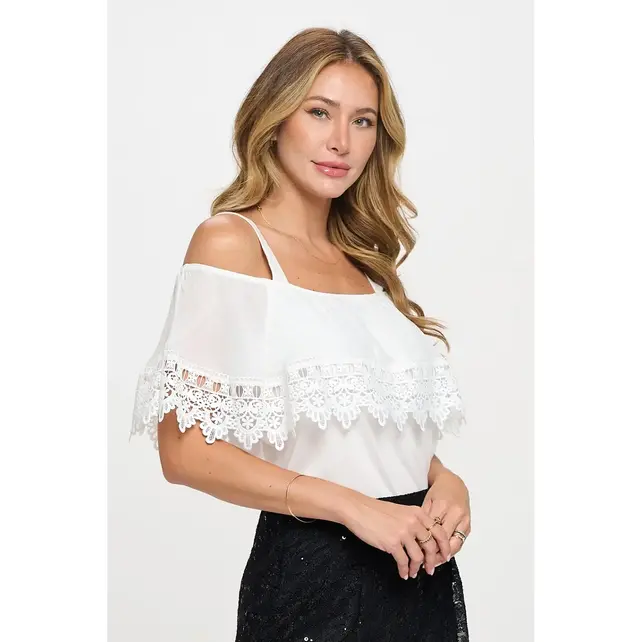 Heidi Crochet Trim Cold Shoulder - Ivory
