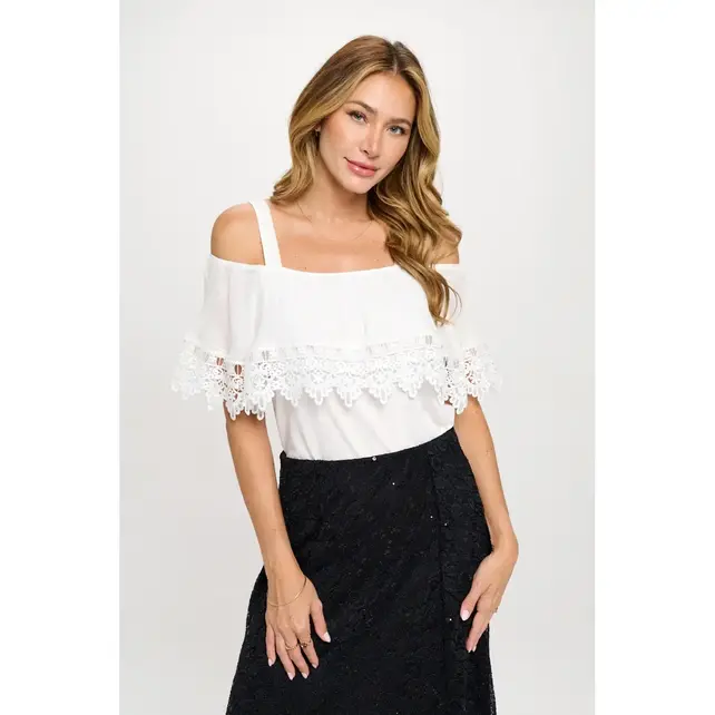 Heidi Crochet Trim Cold Shoulder - Ivory