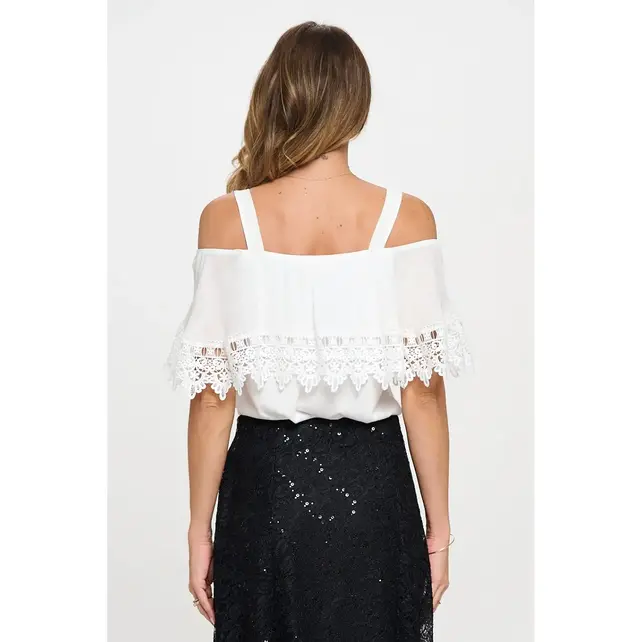 Heidi Crochet Trim Cold Shoulder - Ivory