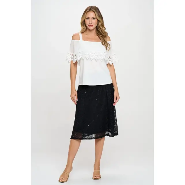 Heidi Crochet Trim Cold Shoulder - Ivory