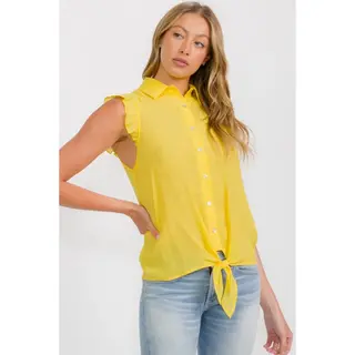Helen Ruffle Collar Top - Spring Yellow