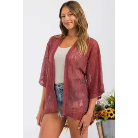 Haisley Crochet Lace Kimono - Henna