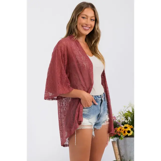 Haisley Crochet Lace Kimono - Henna