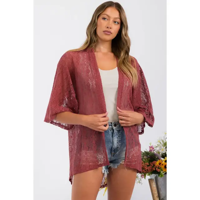 Haisley Crochet Lace Kimono - Henna