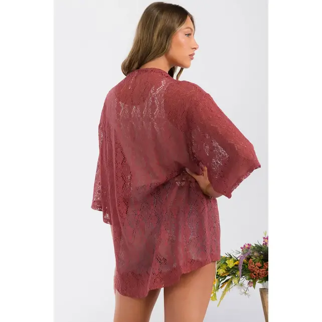 Haisley Crochet Lace Kimono - Henna