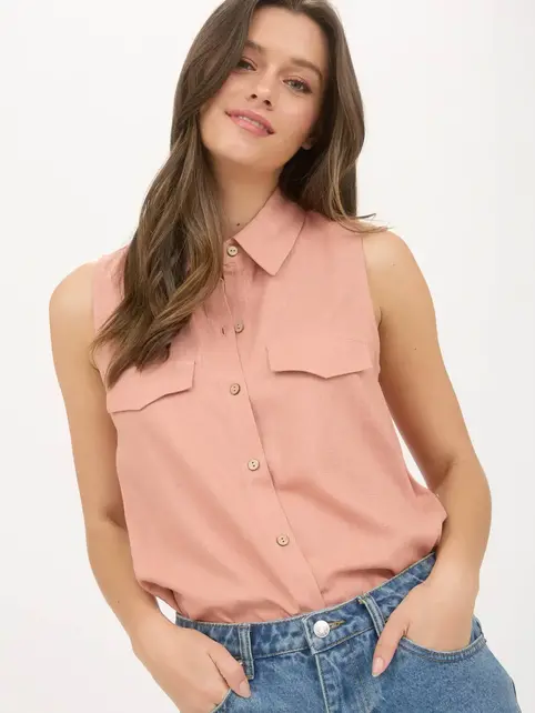 Amelia Collard Button Down Tank - Sienna