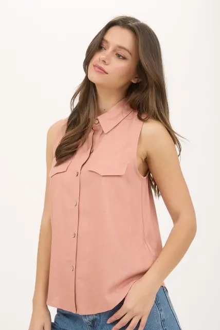 Amelia Collard Button Down Tank - Sienna