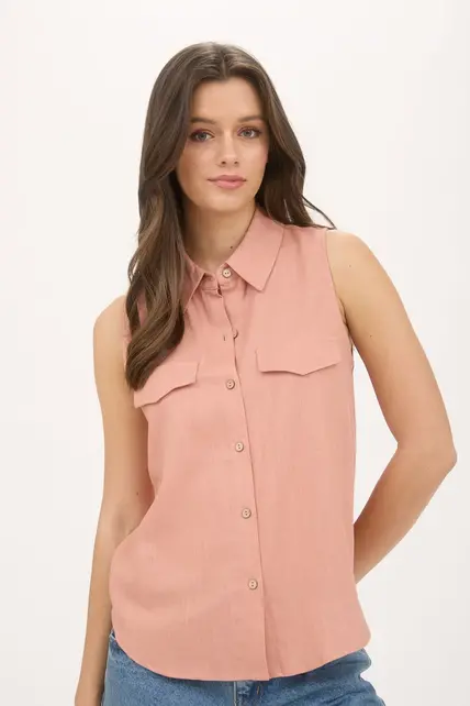 Amelia Collard Button Down Tank - Sienna