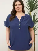 Arden Lace Trim Short Sleeve - Navy