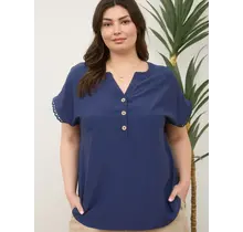 Arden Lace Trim Short Sleeve - Navy