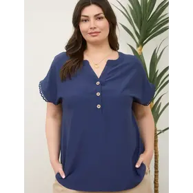 Arden Lace Trim Short Sleeve - Navy