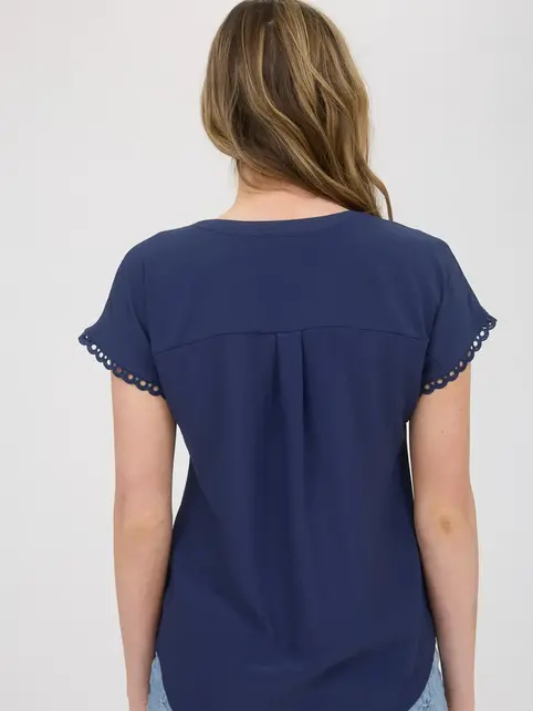 Arden Lace Trim Short Sleeve - Navy