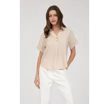 Alicia Collard Half Button Short Sleeve - Oatmeal