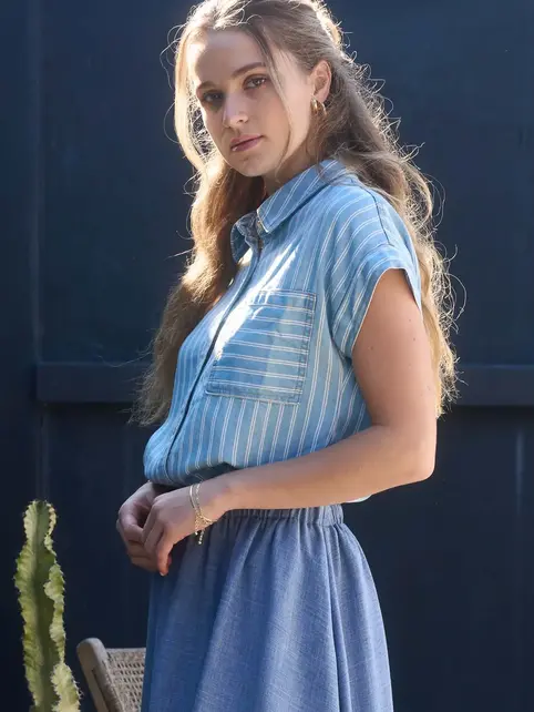 Arielle Stripe Chambray Short Sleeve