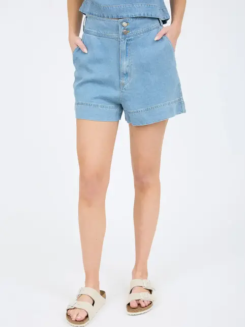 Arya High Waist Chambray Mini Shorts