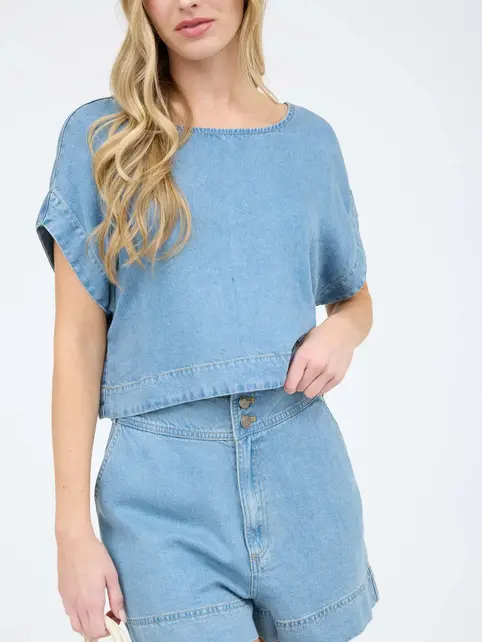 Arya High Waist Chambray Mini Shorts