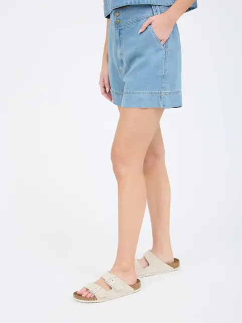 Arya High Waist Chambray Mini Shorts