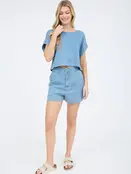 Arya High Waist Chambray Mini Shorts