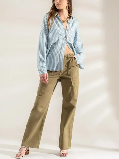 Adrianna Button Down Jean Top - Chambray