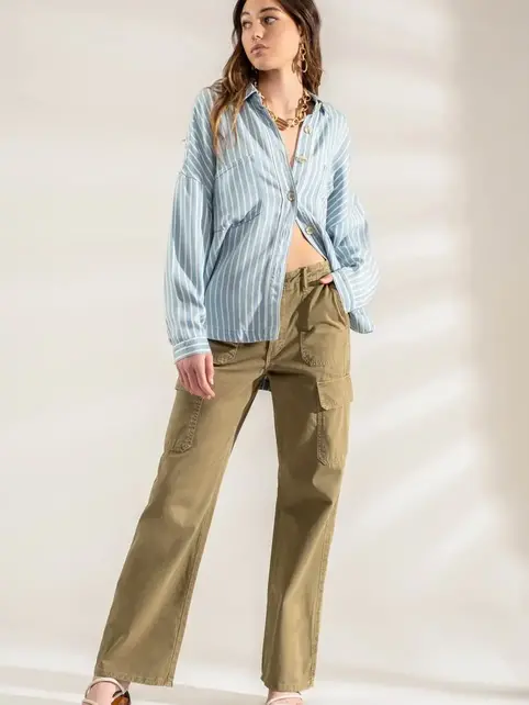 Adrianna Button Down Jean Top - Chambray