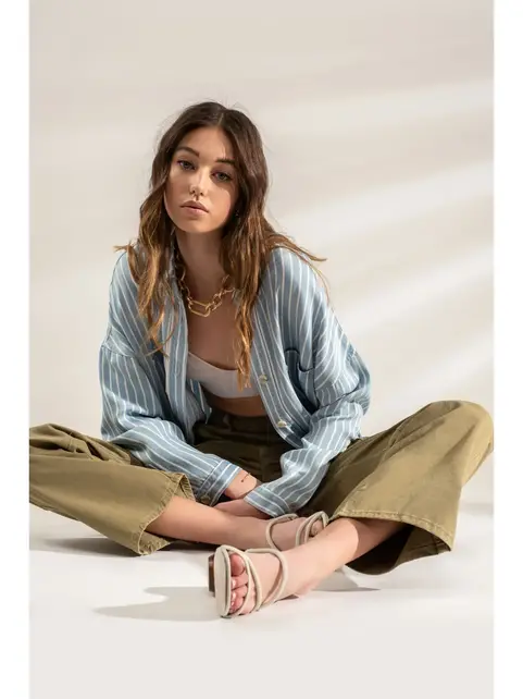Adrianna Button Down Jean Top - Chambray