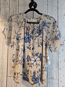 Marina Flutter Short Sleeve Blouse - Navy & Taupe