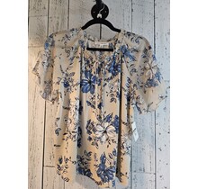 Marina Flutter Short Sleeve Blouse - Navy & Taupe