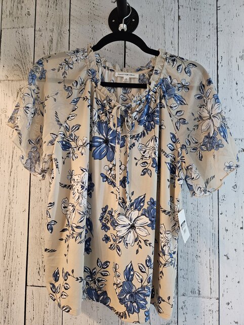 Marina Flutter Short Sleeve Blouse - Navy & Taupe