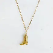 Golden Cowgirl Boot Necklace - Gold