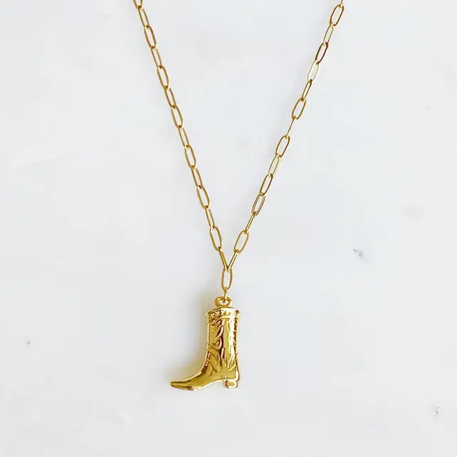 Golden Cowgirl Boot Necklace - Gold