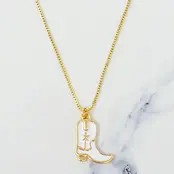 Cow Girl Boot Pendant Necklace - White