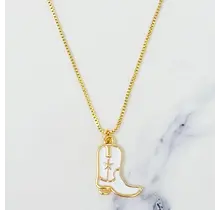 Cow Girl Boot Pendant Necklace - White