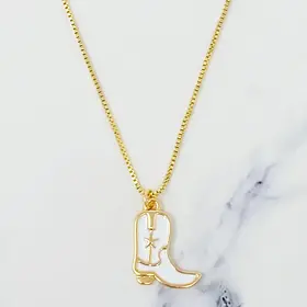 Cow Girl Boot Pendant Necklace - White