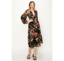 Evelyn Chiffon Floral Maxi Dress - Green
