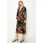 Evelyn Chiffon Floral Maxi Dress - Green