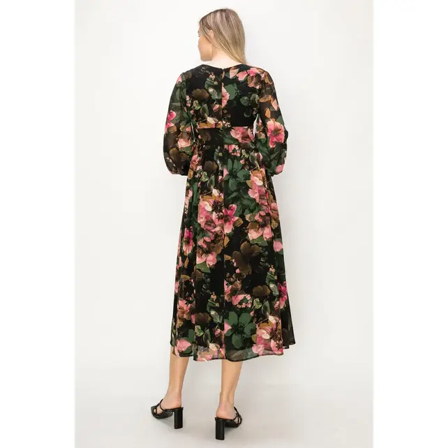 Evelyn Chiffon Floral Maxi Dress - Green