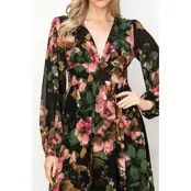 Evelyn Chiffon Floral Maxi Dress - Green