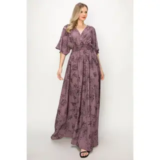 Emilia V-Neck Maxi Dress - Red Bean