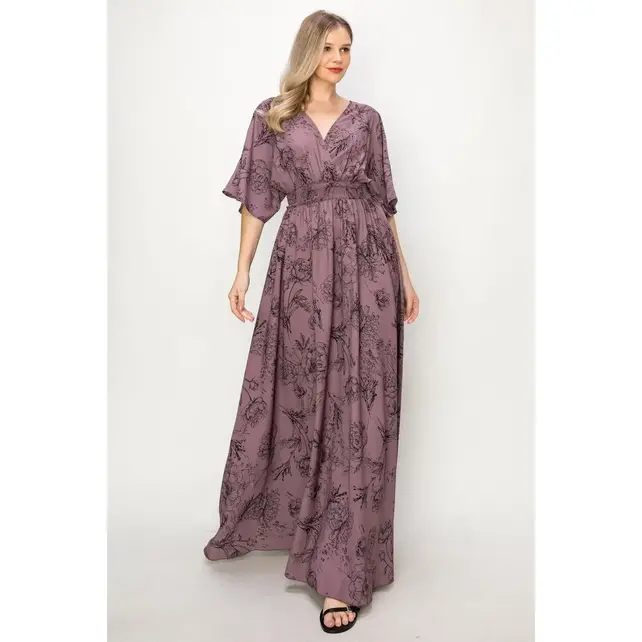 Emilia V-Neck Maxi Dress - Red Bean